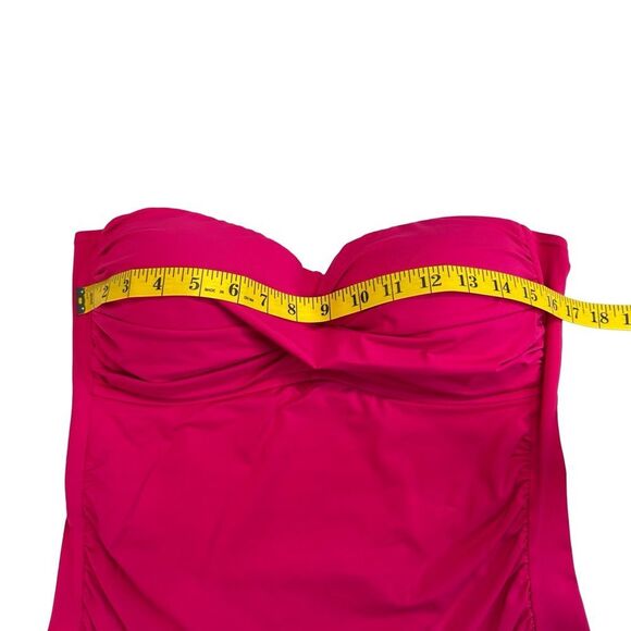 ANNE COLE Bright Pink Live In Color Twist Front Bandeaukini Swim Top Sz Large - Picture 11 of 13
